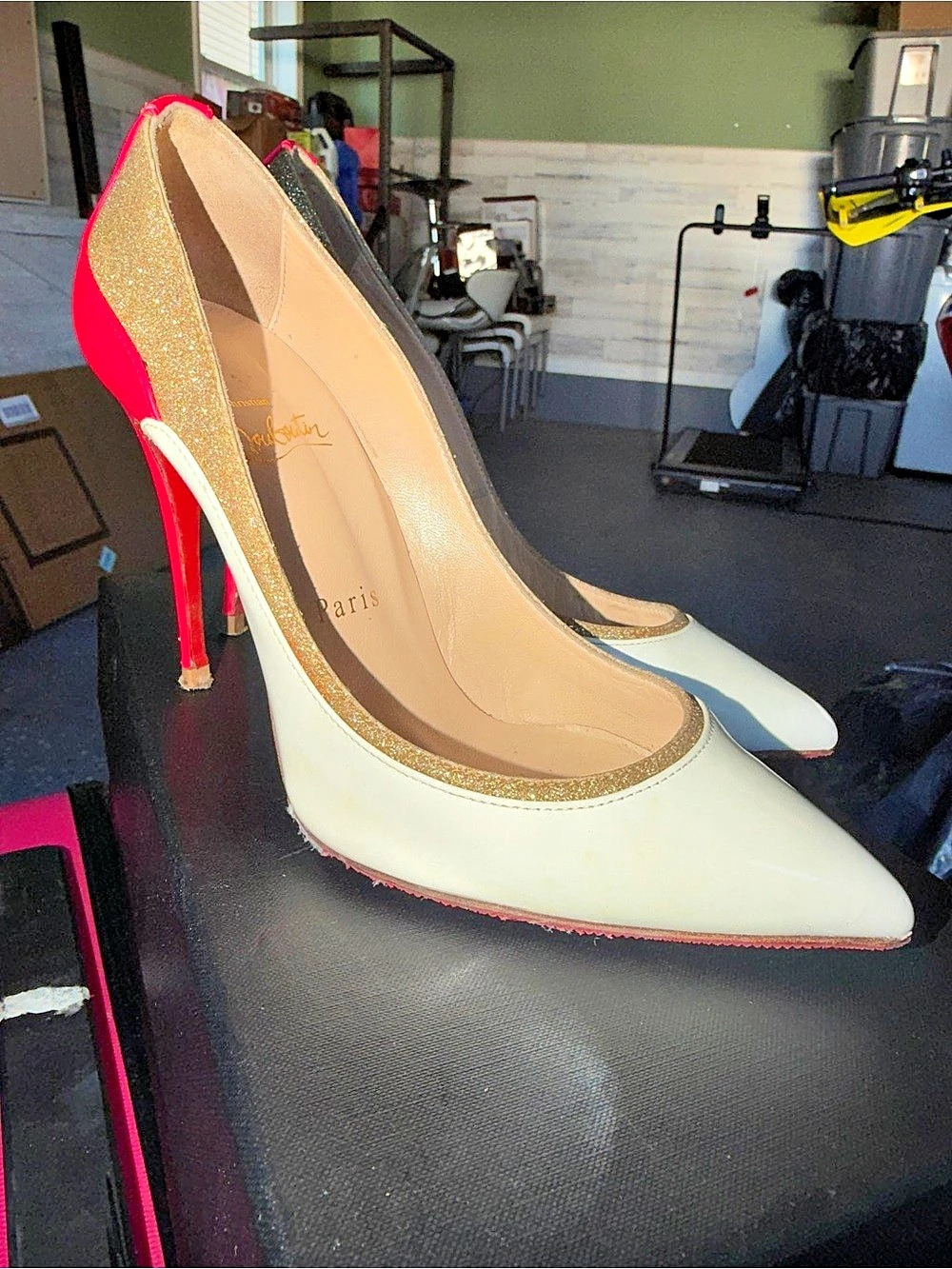 Christian Louboutin Pointed-Toe Pumps in White & Red